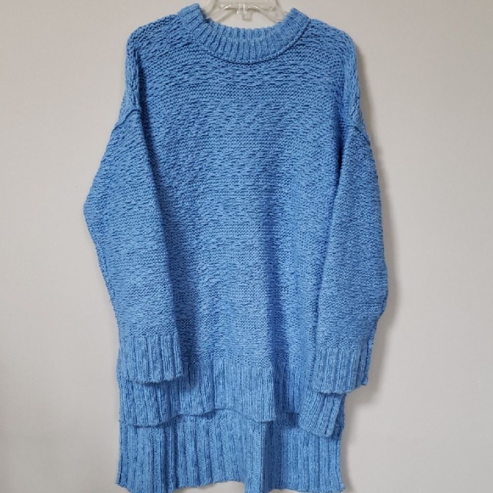 Free People Sweater One Size Columbia Blue Textured Loose Cable Knit Tunic